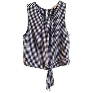 Loft Sleeveless Blue Gingham Check‎ Cropped Tie Front Shirt Size Medium Woman's